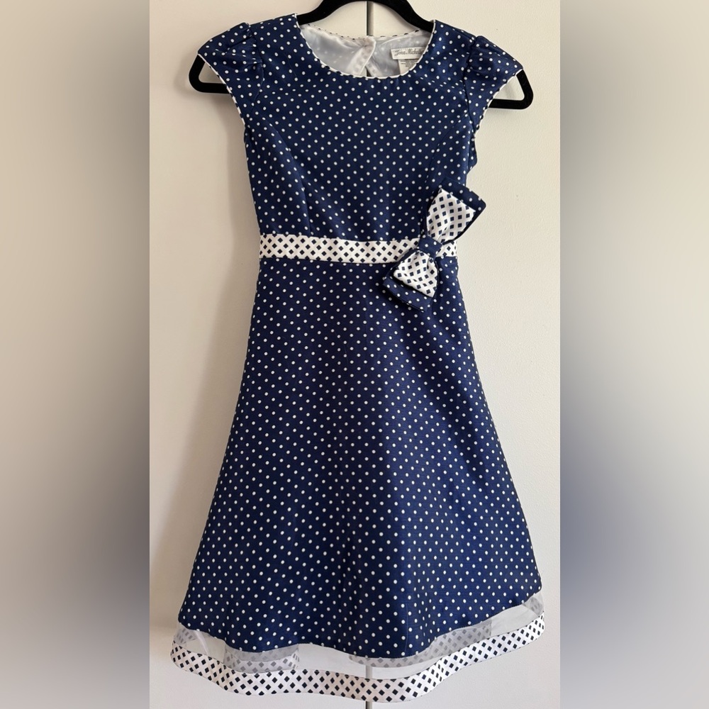 Girls Blue & White Polka Dot Dress Size 10
